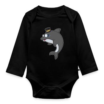 Chapeau haut-de-forme Gentleman Dauphin - Body Bébé bio manches longues - noir - Devant