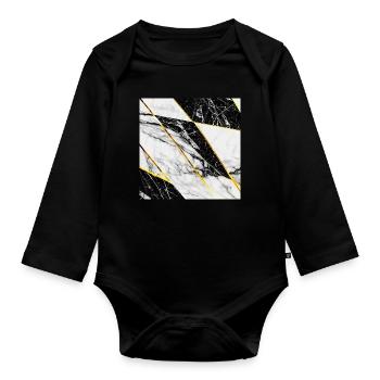 Marble Black White Gold Mosaic Geometric - Organic Longsleeve Baby Bodysuit - black - Front