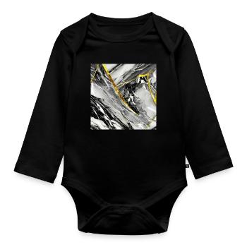 Marmor Schwarz Gold Naturstein - Baby Bio-Langarm-Body - Schwarz - Vorne