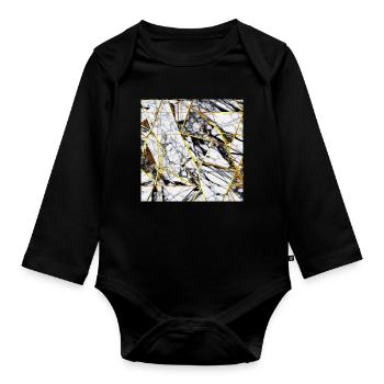 Marmor Schwarz Weiß Gold Textur - Baby Bio-Langarm-Body - Schwarz - Vorne