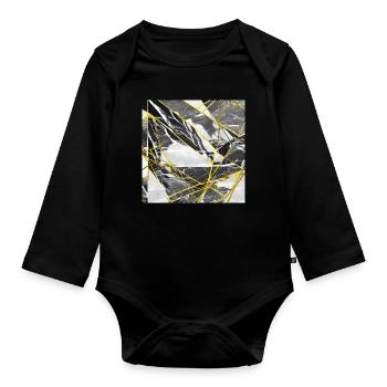 Marmor Schwarz Gold Geometrische Textur - Baby Bio-Langarm-Body - Schwarz - Vorne