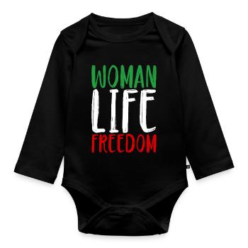 Woman Life Freedom Frau Frauen Frauenrechte Iran - Baby Bio-Langarm-Body - Schwarz - Vorne