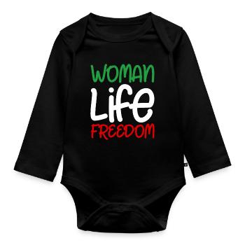 Woman Life Freedom Iran Frauen Frau Frauenrechte - Baby Bio-Langarm-Body - Schwarz - Vorne
