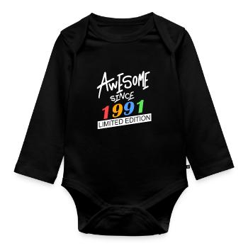 1991 - Jahrgang 1991 - Geburtsjahr 1991 - Baby Bio-Langarm-Body - Schwarz - Vorne