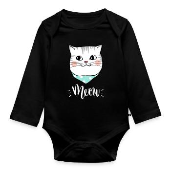 Mignon Kawaii drôle de chat disant miaulement - Body Bébé bio manches longues - noir - Devant