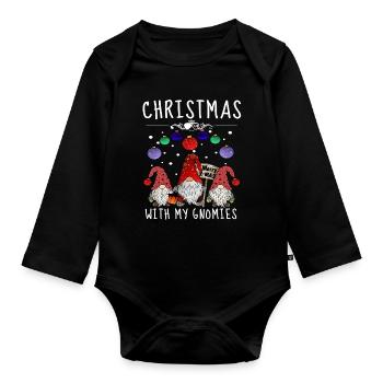 Gnome Familie Weihnachts Wichtel - Baby Bio-Langarm-Body - Schwarz - Vorne