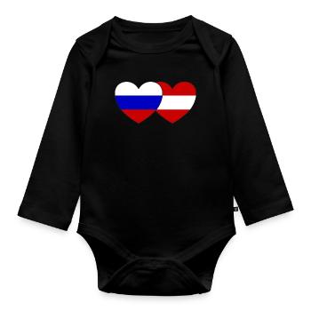Russia Austria Flag Heart - Organic Longsleeve Baby Bodysuit - black - Front