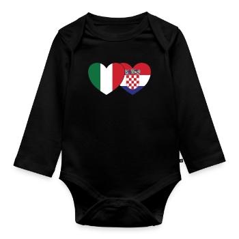Italy Croatia Flag Heart - Organic Longsleeve Baby Bodysuit - black - Front