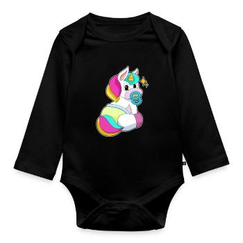 Tétine Licorne - Body Bébé bio manches longues - noir - Devant