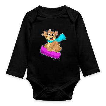 Bear Snowboarder Snowboard - Organic Longsleeve Baby Bodysuit - black - Front