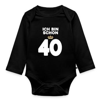 40 Geburtstag - 40 Jahre mit Krone - Baby Bio-Langarm-Body - Schwarz - Vorne