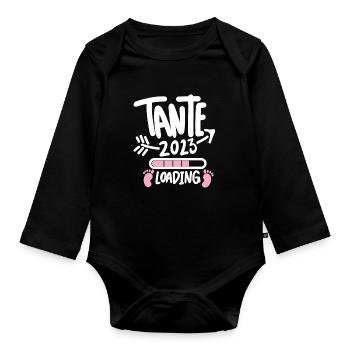 Tante 2023 - Tante werden - Tante Geschenk - Baby Bio-Langarm-Body - Schwarz - Vorne