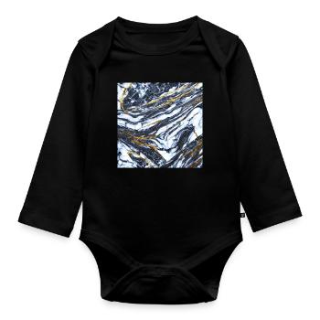 Marmor trifft auf Gold Marmorgold Textur - Baby Bio-Langarm-Body - Schwarz - Vorne