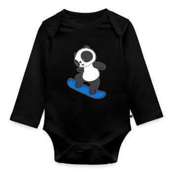 Panda Snowboarder Snowboard - Body Bébé bio manches longues - noir - Devant