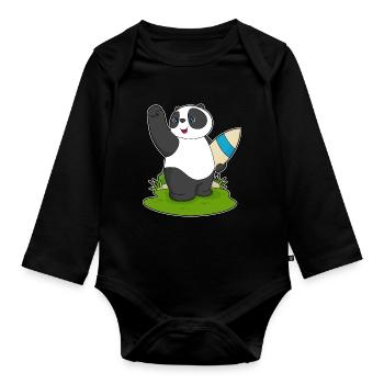 Été de planche de surf panda - Body Bébé bio manches longues - noir - Devant