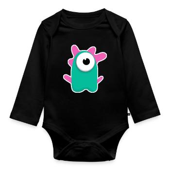Niedlicher türkisfarbener Zyklop | Lustiges pinkes Monster - Baby Bio-Langarm-Body - Schwarz - Vorne
