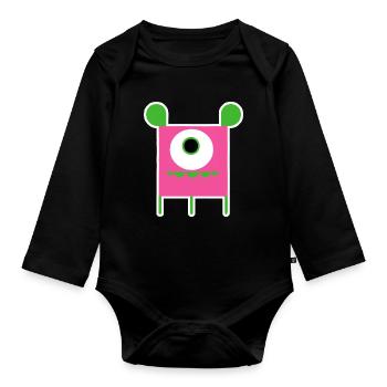Pink Cyclops Monster | Funny Square Alien - Organic Longsleeve Baby Bodysuit - black - Front