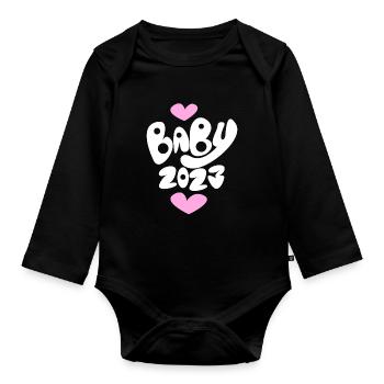 Bébé 2023 - Naissance Enceinte 2023 Grossesse - Body Bébé bio manches longues - noir - Devant