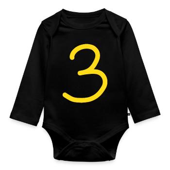 3 Numéro trois numéro anniversaire - Body Bébé bio manches longues - noir - Devant