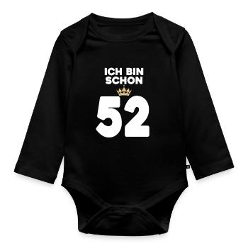 52. Geburtstag Geschenk - 52 Jahre mit Krone - Baby Bio-Langarm-Body - Schwarz - Vorne