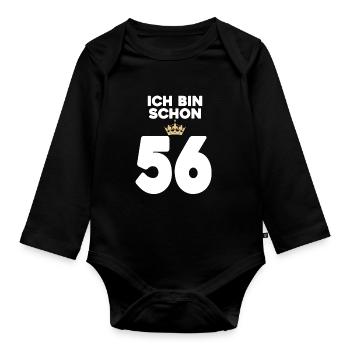 56. Geburtstag Geschenk - 56 Jahre mit Krone - Baby Bio-Langarm-Body - Schwarz - Vorne
