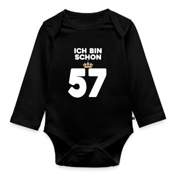 57. Geburtstag Geschenk - 57 Jahre mit Krone - Baby Bio-Langarm-Body - Schwarz - Vorne
