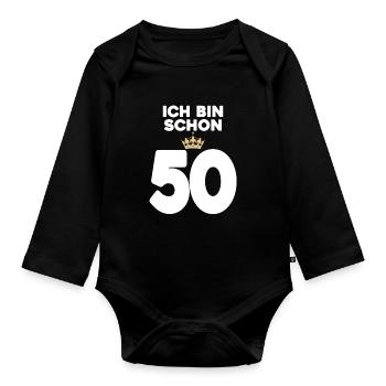 50. Geburtstag Geschenk - 50 Jahre mit Krone - Baby Bio-Langarm-Body - Schwarz - Vorne