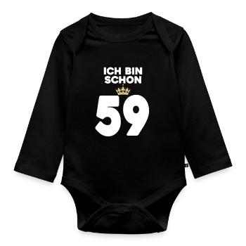 59. Geburtstag Geschenk - 59 Jahre mit Krone - Baby Bio-Langarm-Body - Schwarz - Vorne
