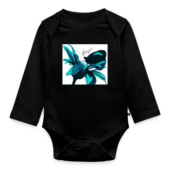 Teal Magic Flower Print - Organic Longsleeve Baby Bodysuit - black - Front