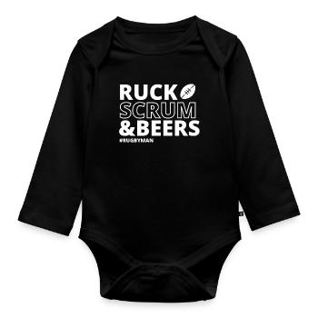 rugby, rugby sport, rugby humour - Body Bébé bio manches longues - noir - Devant