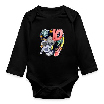 10e anniversaire 10 ans Espace jeune astronaute - Body Bébé bio manches longues - noir - Devant