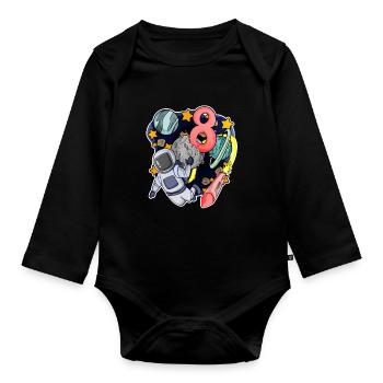 8e anniversaire 8 ans jeune astronaute de l’espace - Body Bébé bio manches longues - noir - Devant