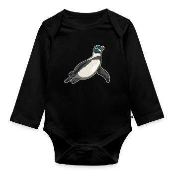 Pinguin Schwimmen Schwimmbrille Sommer - Baby Bio-Langarm-Body - Schwarz - Vorne