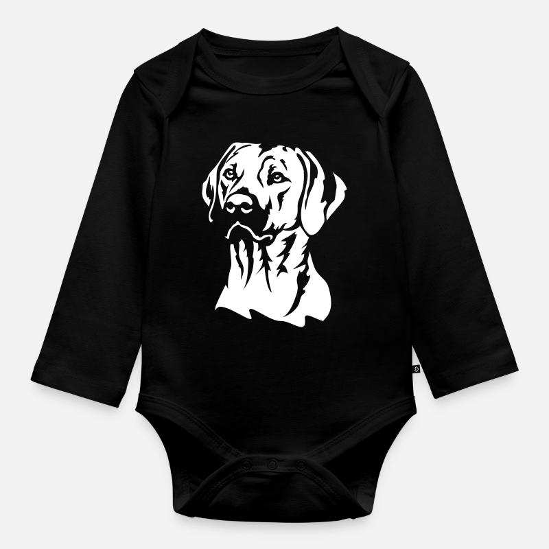 Rhodesian Ridgeback Kopf "Black Edition" - Baby Bio-Langarm-Body - Schwarz