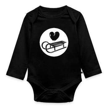 Schlitten Fahren Liebe Symbol Herz icon Grafik - Baby Bio-Langarm-Body - Schwarz - Vorne