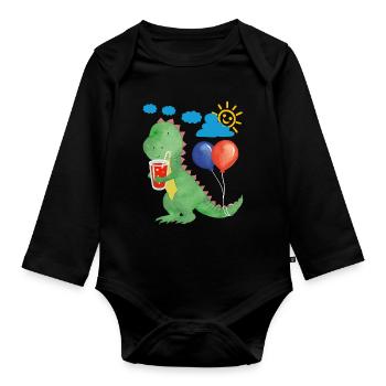 Small dino with refreshment and balloons - Organic Longsleeve Baby Bodysuit - black - Front