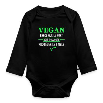 végan, je suis végan - Body Bébé bio manches longues - noir - Devant