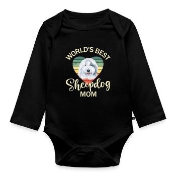 Old English Shepherd Bobtail Dog - Organic Longsleeve Baby Bodysuit - black - Front