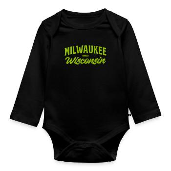 Milwaukee Wisconsin Vintage Script - Baby Bio-Langarm-Body - Schwarz - Vorne