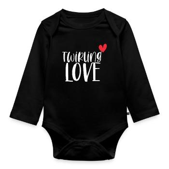 Twirling Love Baton Sport Gift - Organic Longsleeve Baby Bodysuit - black - Front