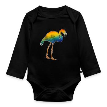 Flamant rose arc-en-ciel - Body Bébé bio manches longues - noir - Devant