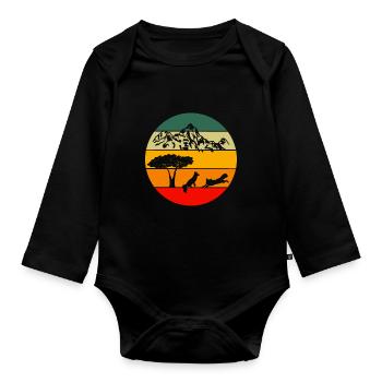 Berg Wandern Wald Tier Geschenk Retro Fuchs - Baby Bio-Langarm-Body - Schwarz - Vorne