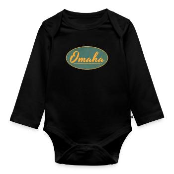 Omaha Vintage Script Emblem - Organic Longsleeve Baby Bodysuit - black - Front