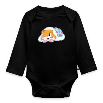 Hamster Sleeping Blanket - Organic Longsleeve Baby Bodysuit - black - Front