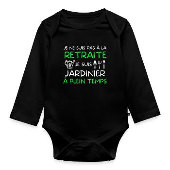 jardinier, jardiner, jardinage, paysagiste - Body Bébé bio manches longues - noir - Devant