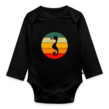 Sea Animal Ocean Animal Gift Retro Seahorse - Body Bébé bio manches longues - noir - Devant