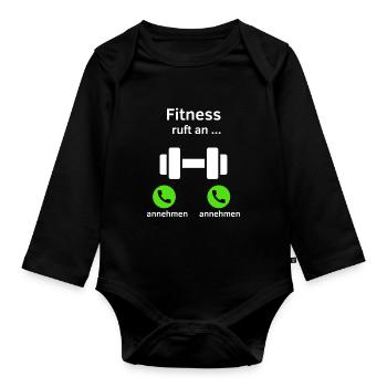 Fitness ruft an - annehmen oder annehmen? - Baby Bio-Langarm-Body - Schwarz - Vorne