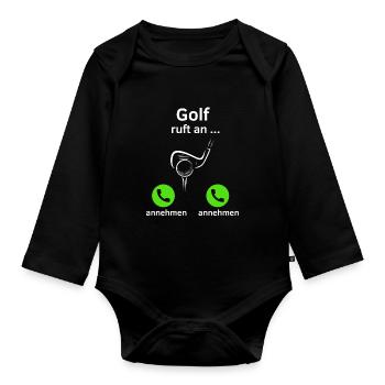 Golf ruft an - annehmen oder annehmen? - Baby Bio-Langarm-Body - Schwarz - Vorne