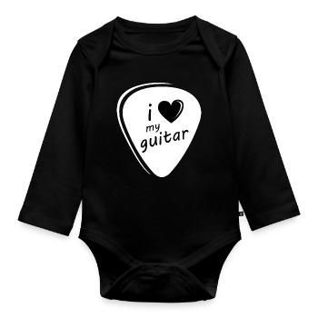 J’aime ma guitare Symbol Plectrum guitar - Body Bébé bio manches longues - noir - Devant