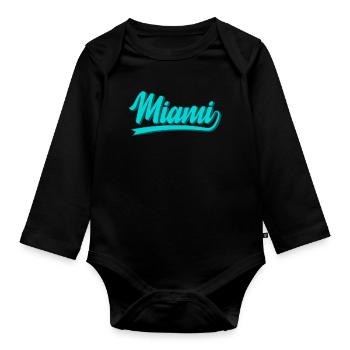 Miami Neon Script Turquoise - Baby Bio-Langarm-Body - Schwarz - Vorne